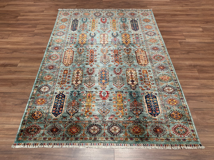 Veziri Orjinal El Dokuması Turkuaz Kök Boya Yün Halı 175x239 4.18 Metrekare - 6x8 ft