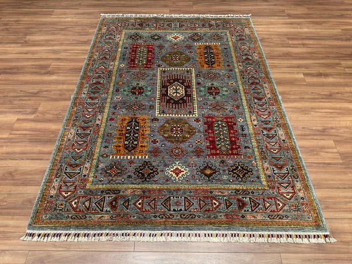 Veziri Original Hand Woven Gray Vegetable Dyed Wool Carpet 174x239 4.16 Square Meters - 6x8 ft