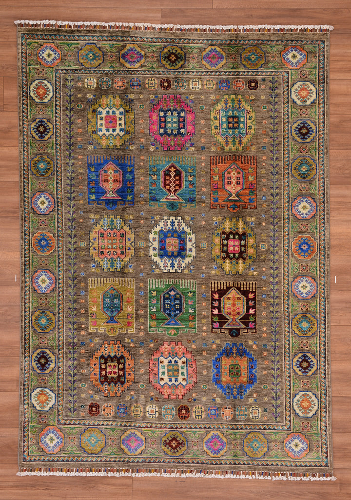 Veziri Original Hand Woven Green Vegetable Dyed Wool Carpet 170x239 4.06 Square Meters - 6x8 ft