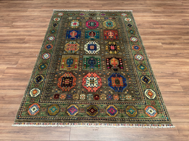 Veziri Original Hand Woven Green Vegetable Dyed Wool Carpet 170x239 4.06 Square Meters - 6x8 ft