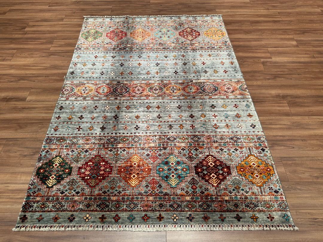 Khorjin Orjinal El Dokuması Gri Kök Boya Yün Halı 175x241 4.22 Metrekare - 6x9 ft