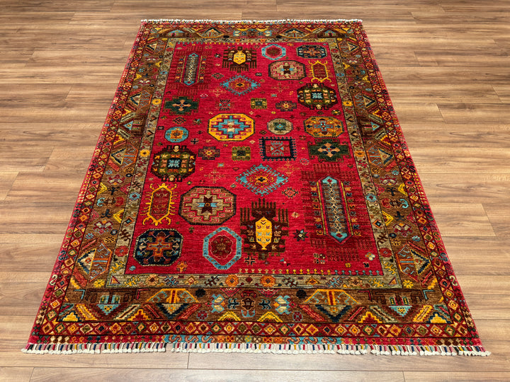 Veziri Original Hand Woven Red Vegetable Dyed Wool Carpet 175x240 4.20 Square Meters - 6x8 ft