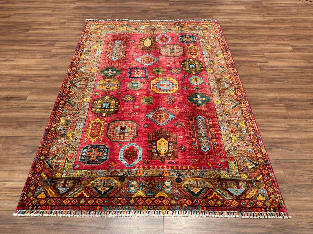 Veziri Original Hand Woven Red Vegetable Dyed Wool Carpet 175x240 4.20 Square Meters - 6x8 ft