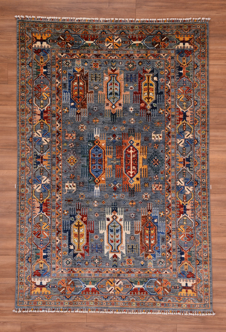 Veziri Original Hand Woven Gray Vegetable Dyed Wool Carpet 172x256 4.40 Square Meters - 6x8 ft