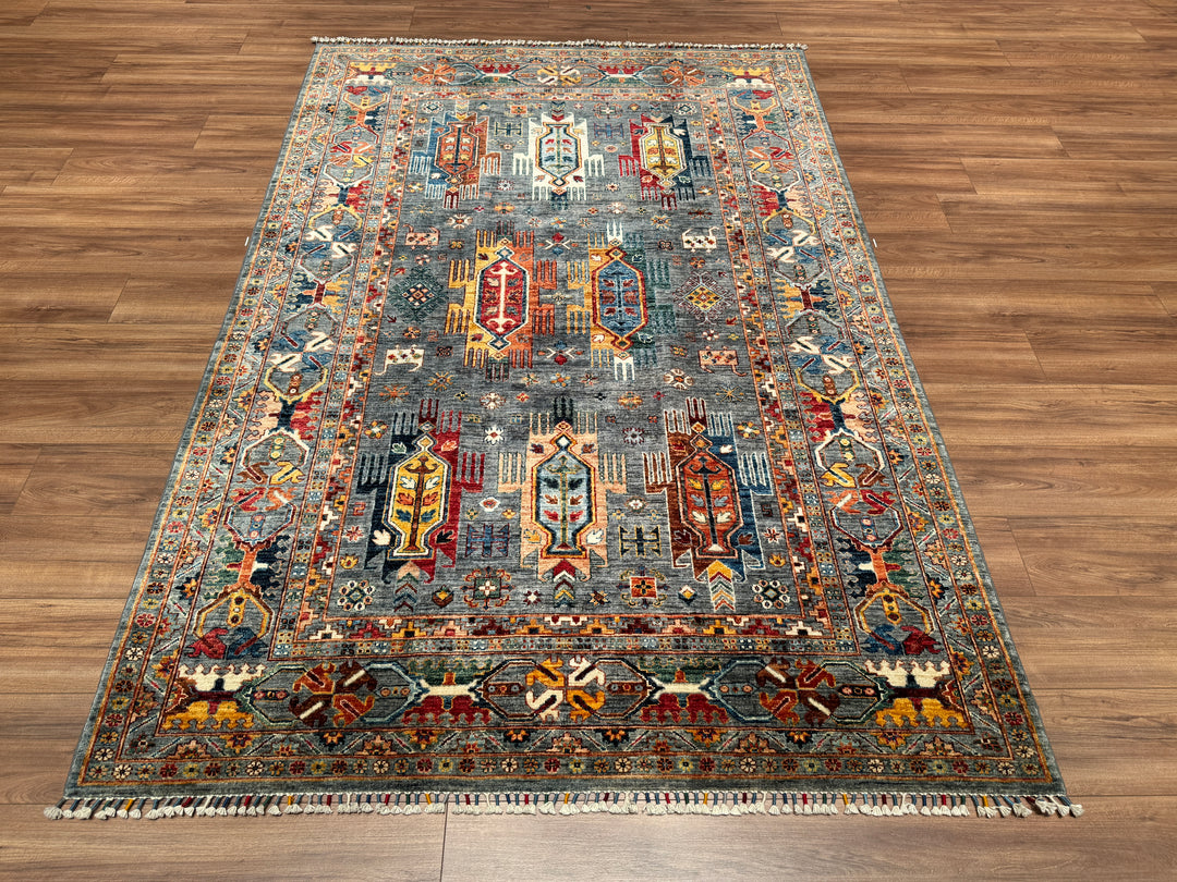 Veziri Orjinal El Dokuması Gri Kök Boya Yün Halı 172x256 4.40 Metrekare - 6x8 ft