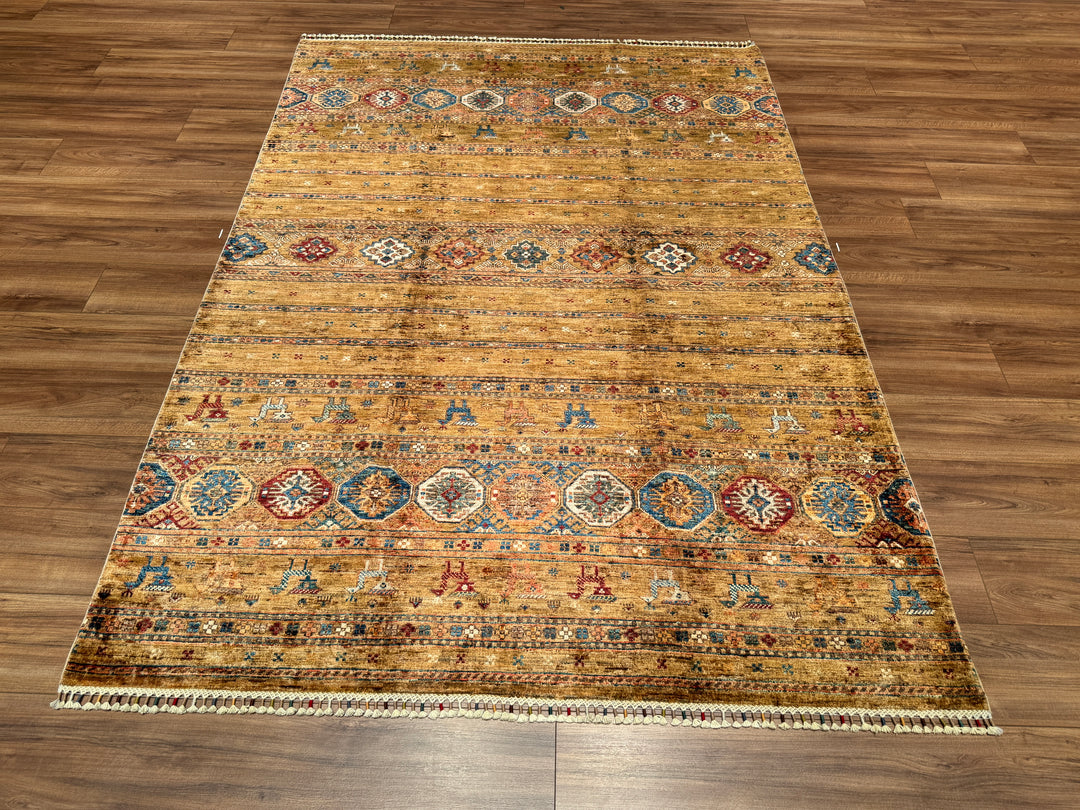 Khorjin Orjinal El Dokuması Kahverengi Kök Boya Yün Halı 171x238 4.07 Metrekare - 6x9 ft