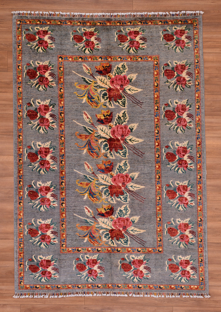 Karabakh Original Hand Woven Gray Vegetable Dyed Wool Carpet 175x251 4.39 Square Meters - 5x8 ft