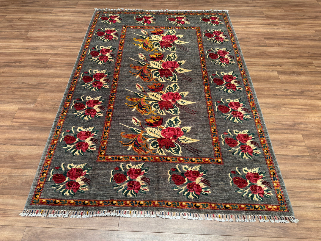 Karabağ Orjinal El Dokuması Gri Kök Boya Yün Halı 175x251 4.39 Metrekare - 5x8 ft