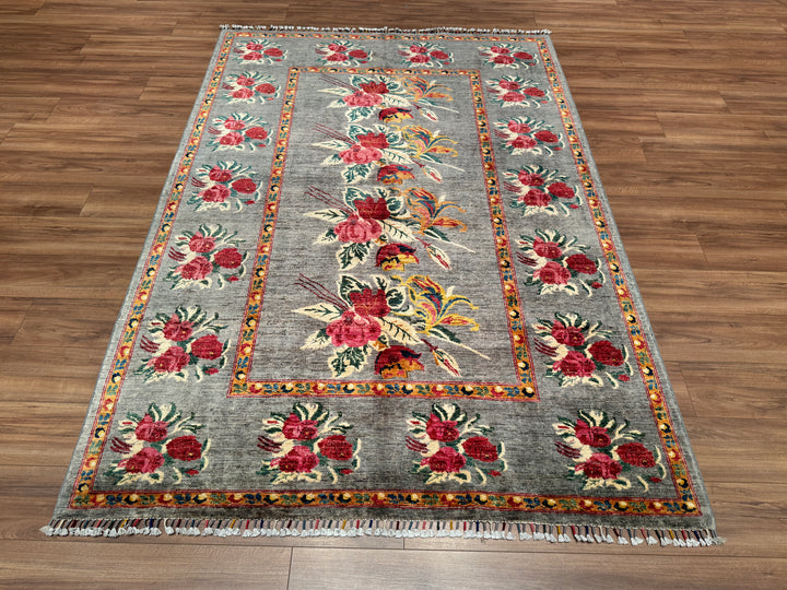 Karabağ Orjinal El Dokuması Gri Kök Boya Yün Halı 175x251 4.39 Metrekare - 5x8 ft