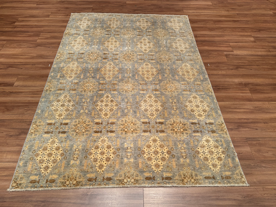 Uşak Original Hand Woven Gray Cream Vegetable Dyed Wool Carpet 166x241 4 Square Meters - 6x8 ft