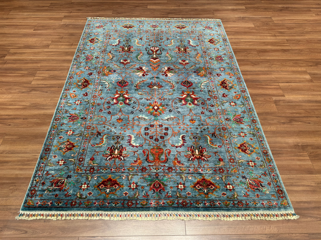 Sultani Binbirgece Original Hand Woven Blue Vegetable Dyed Wool Carpet 173x242 4.19 Square Meters - 5x8 ft