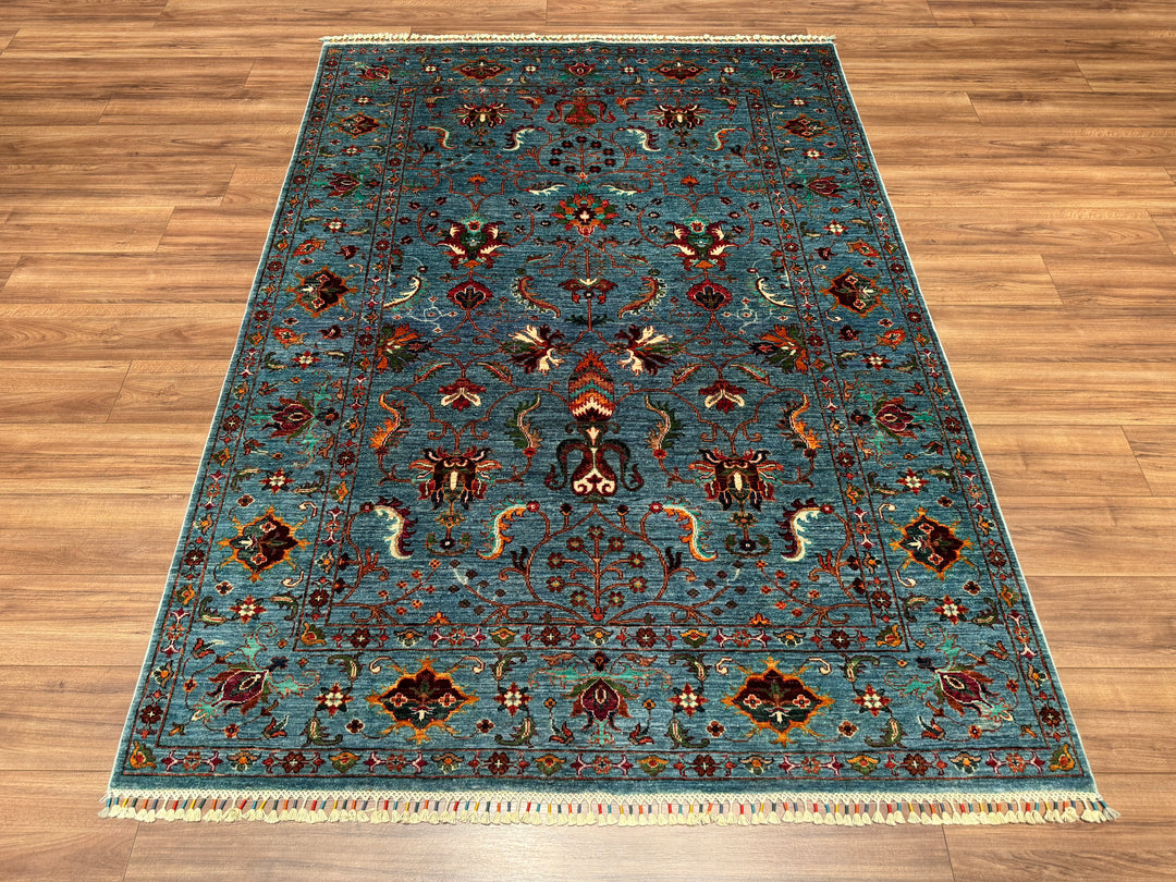 Sultani Binbirgece Orjinal El Dokuması Mavi Kök Boya Yün Halı 173x242 4.19 Metrekare - 5x8 ft