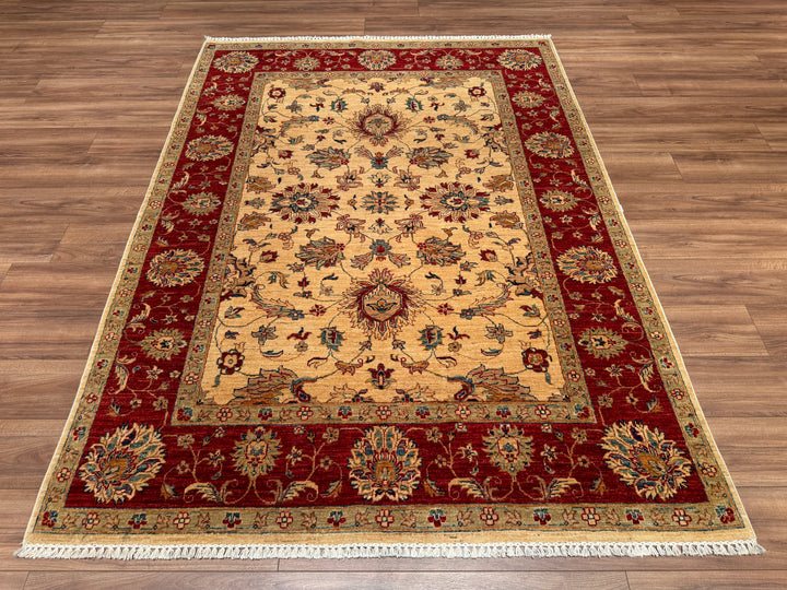 Uşak Original Hand Woven Red Cream Vegetable Dyed Wool Carpet 175x239 4.18 Square Meters - 6x8 ft