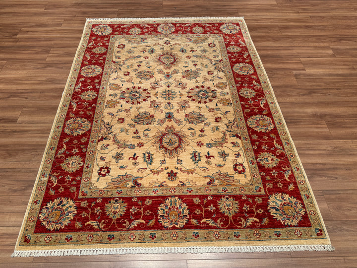 Uşak Original Hand Woven Red Cream Vegetable Dyed Wool Carpet 175x239 4.18 Square Meters - 6x8 ft