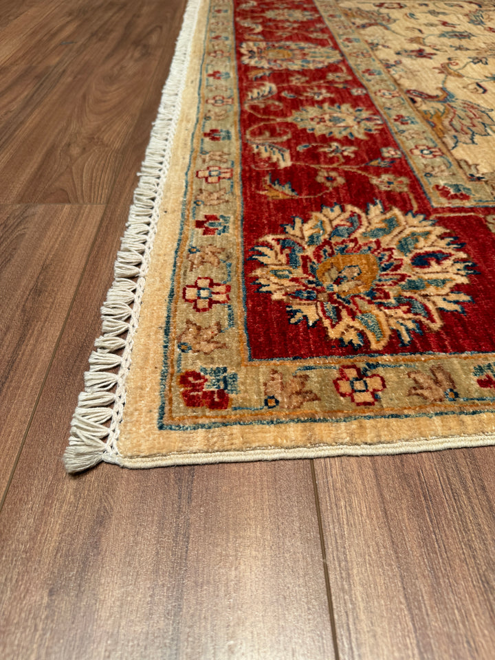 Uşak Original Hand Woven Red Cream Vegetable Dyed Wool Carpet 175x239 4.18 Square Meters - 6x8 ft