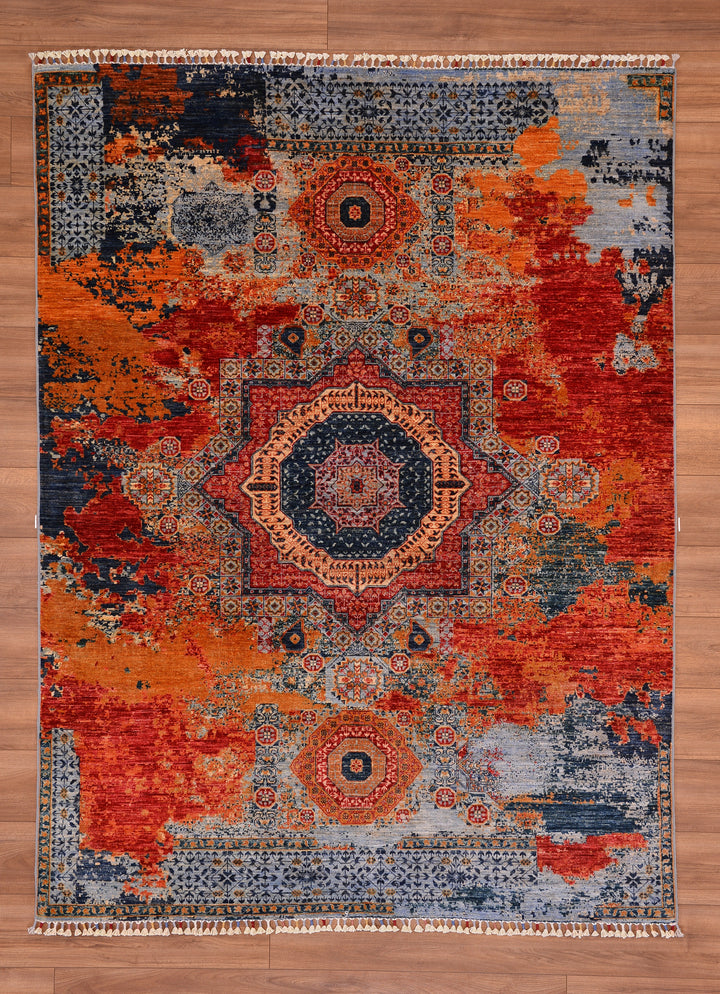 K.Mamluk Original Hand Woven Multi Vegetable Dyed Wool Carpet 174x232 4.04 Square Meters - 5x8 ft