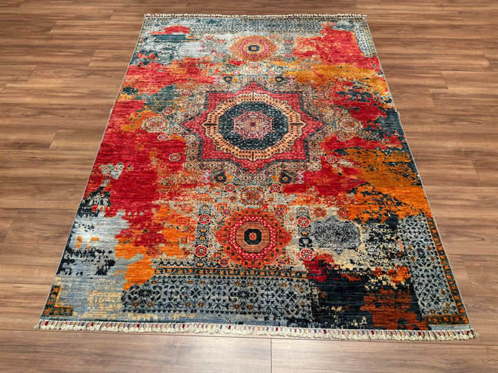 K.Mamluk Original Hand Woven Multi Vegetable Dyed Wool Carpet 174x232 4.04 Square Meters - 5x8 ft