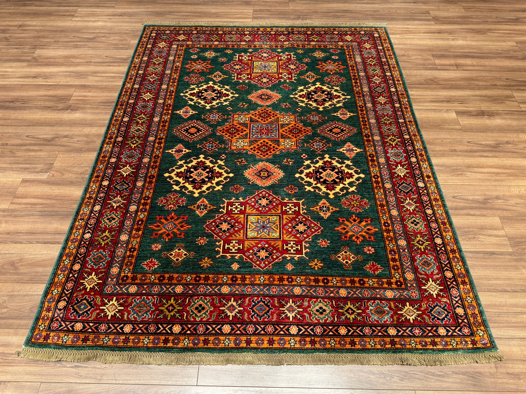 Shirvan Original Hand Woven Red Green Vegetable Dyed Wool Carpet 181x232 4.20 Square Meters - 6x9 ft