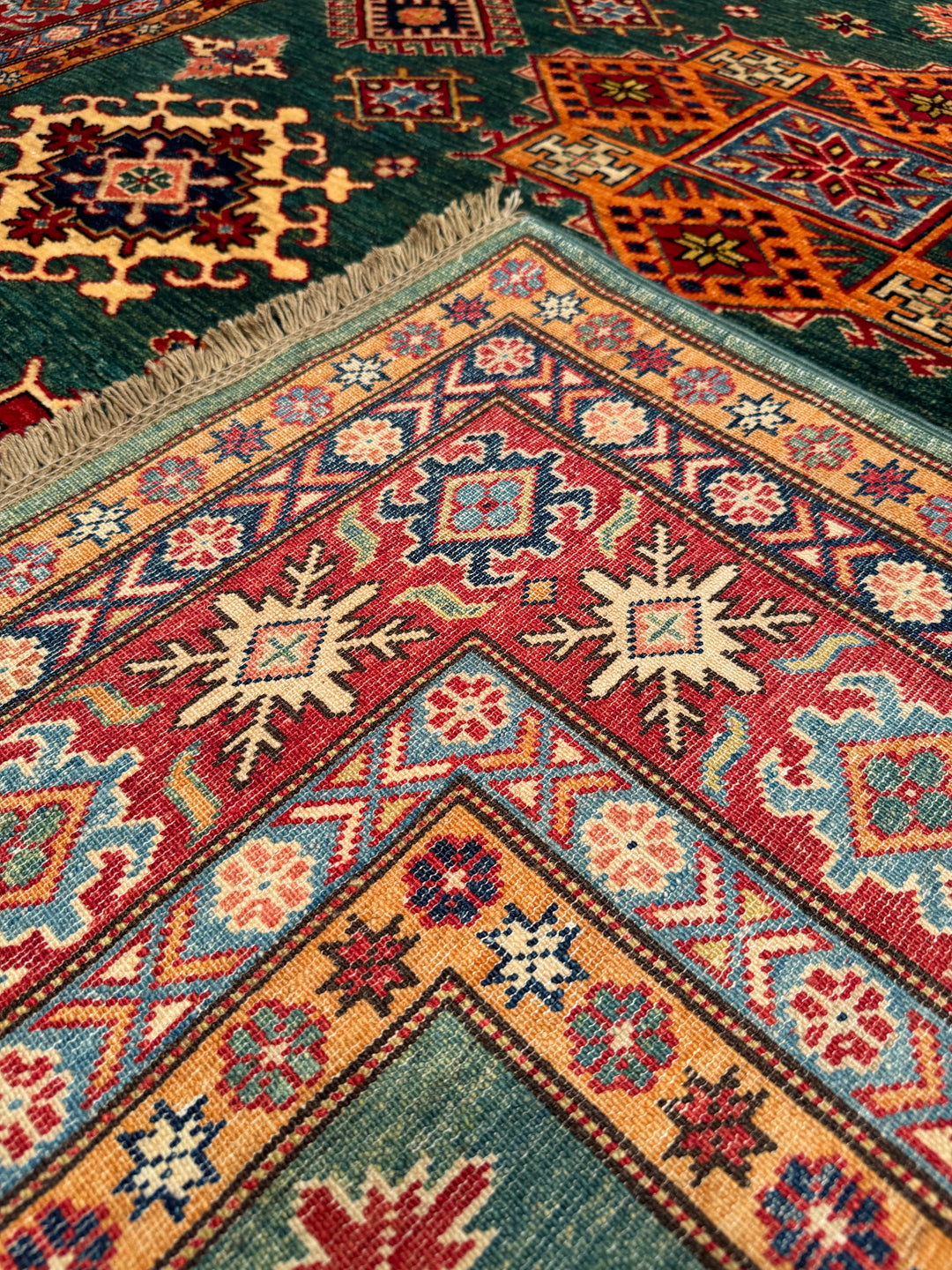 Shirvan Original Hand Woven Red Green Vegetable Dyed Wool Carpet 181x232 4.20 Square Meters - 6x9 ft