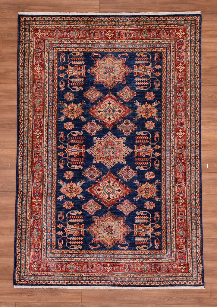 Shirvan Original Hand Woven Red Blue Vegetable Dyed Wool Carpet 164x240 3.94 Square Meters - 5x8 ft