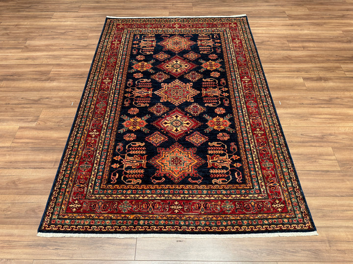 Shirvan Original Hand Woven Red Blue Vegetable Dyed Wool Carpet 164x240 3.94 Square Meters - 5x8 ft