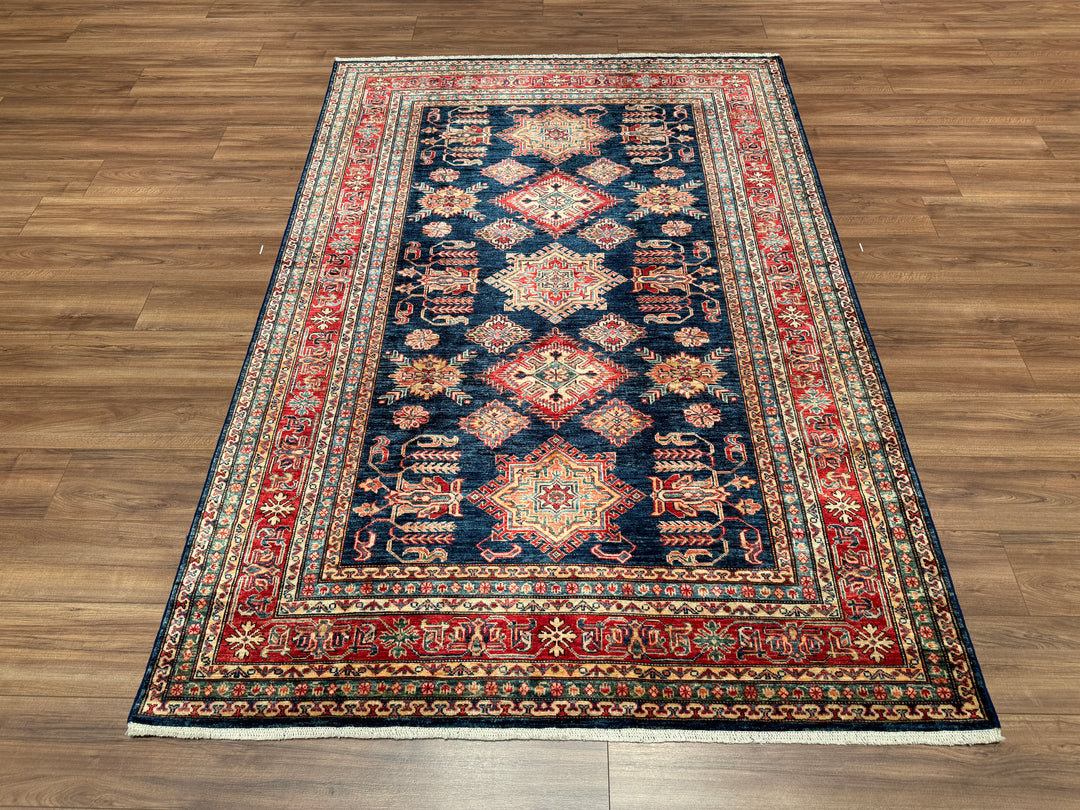 Shirvan Original Hand Woven Red Blue Vegetable Dyed Wool Carpet 164x240 3.94 Square Meters - 5x8 ft