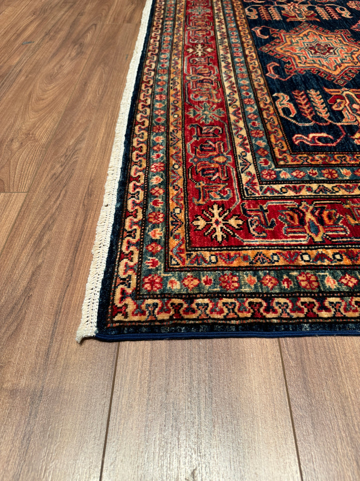 Shirvan Original Hand Woven Red Blue Vegetable Dyed Wool Carpet 164x240 3.94 Square Meters - 5x8 ft