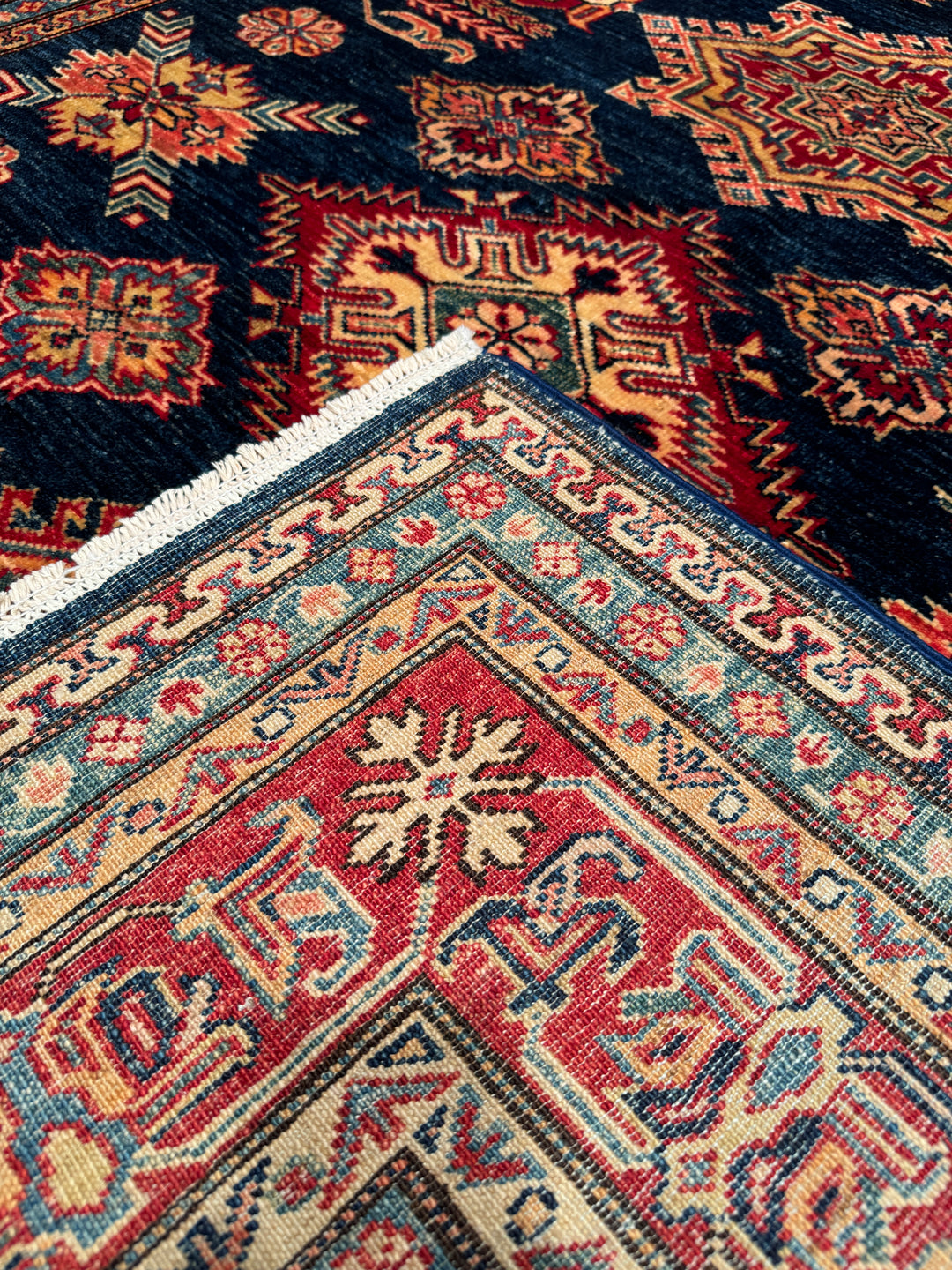 Shirvan Original Hand Woven Red Blue Vegetable Dyed Wool Carpet 164x240 3.94 Square Meters - 5x8 ft