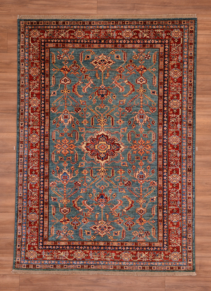 Shirvan Original Hand Woven Red Green Vegetable Dyed Wool Carpet 172x242 4.16 Square Meters - 5x8 ft