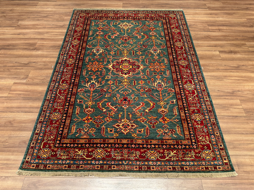 Shirvan Original Hand Woven Red Green Vegetable Dyed Wool Carpet 172x242 4.16 Square Meters - 5x8 ft