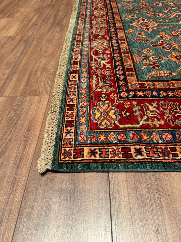 Shirvan Original Hand Woven Red Green Vegetable Dyed Wool Carpet 172x242 4.16 Square Meters - 5x8 ft