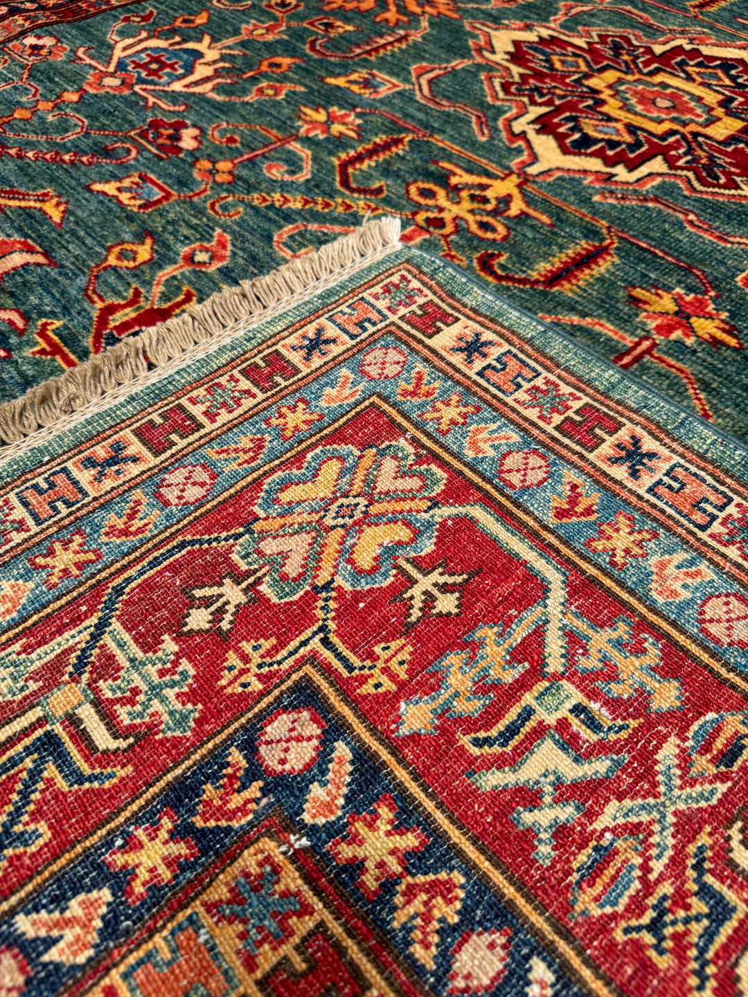 Shirvan Original Hand Woven Red Green Vegetable Dyed Wool Carpet 172x242 4.16 Square Meters - 5x8 ft