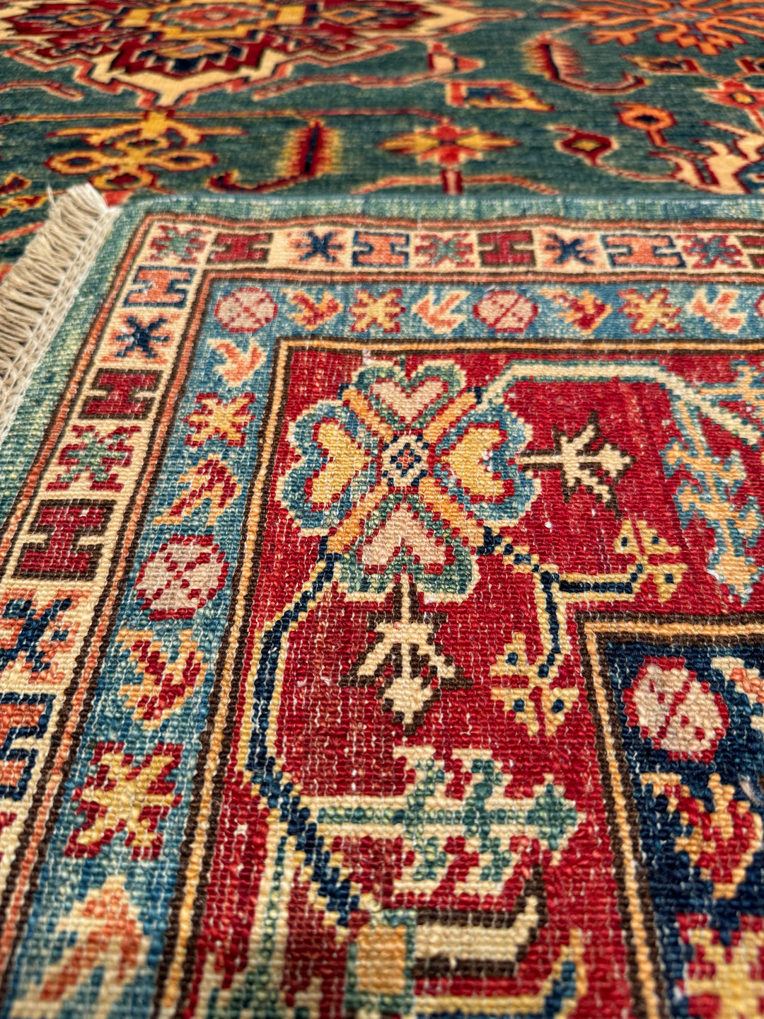 Shirvan Original Hand Woven Red Green Vegetable Dyed Wool Carpet 172x242 4.16 Square Meters - 5x8 ft