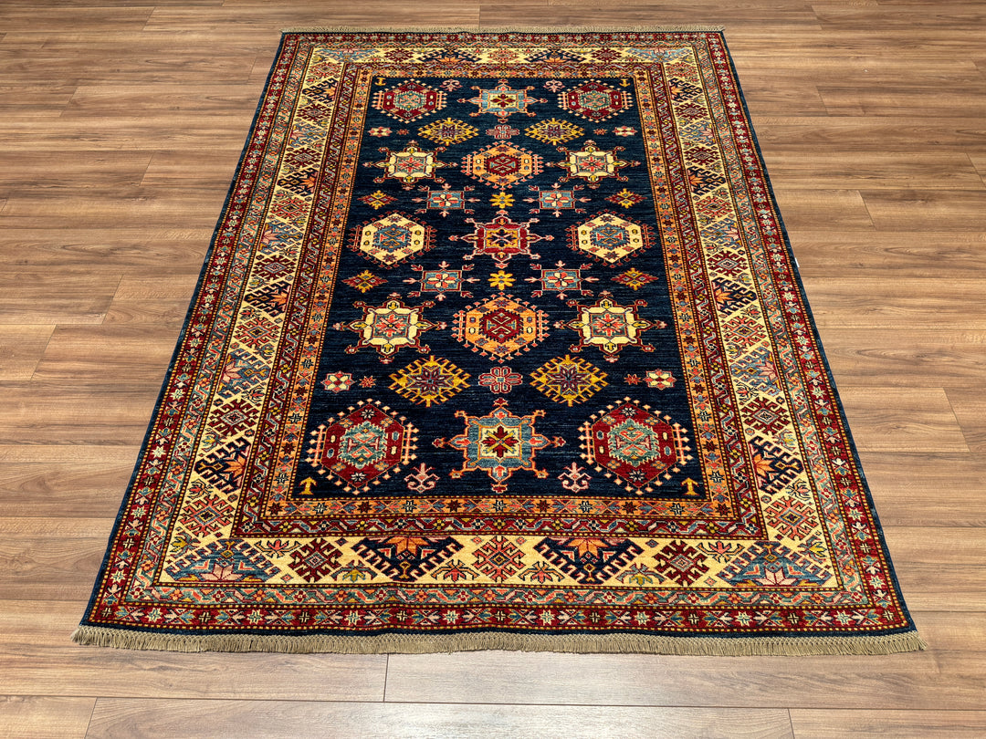 Shirvan Original Hand Woven Red Blue Vegetable Dyed Wool Carpet 176x234 4.12 Square Meters - 5x8 ft