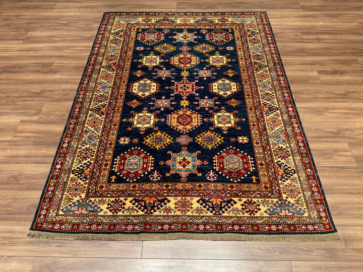 Shirvan Original Hand Woven Red Blue Vegetable Dyed Wool Carpet 176x234 4.12 Square Meters - 5x8 ft