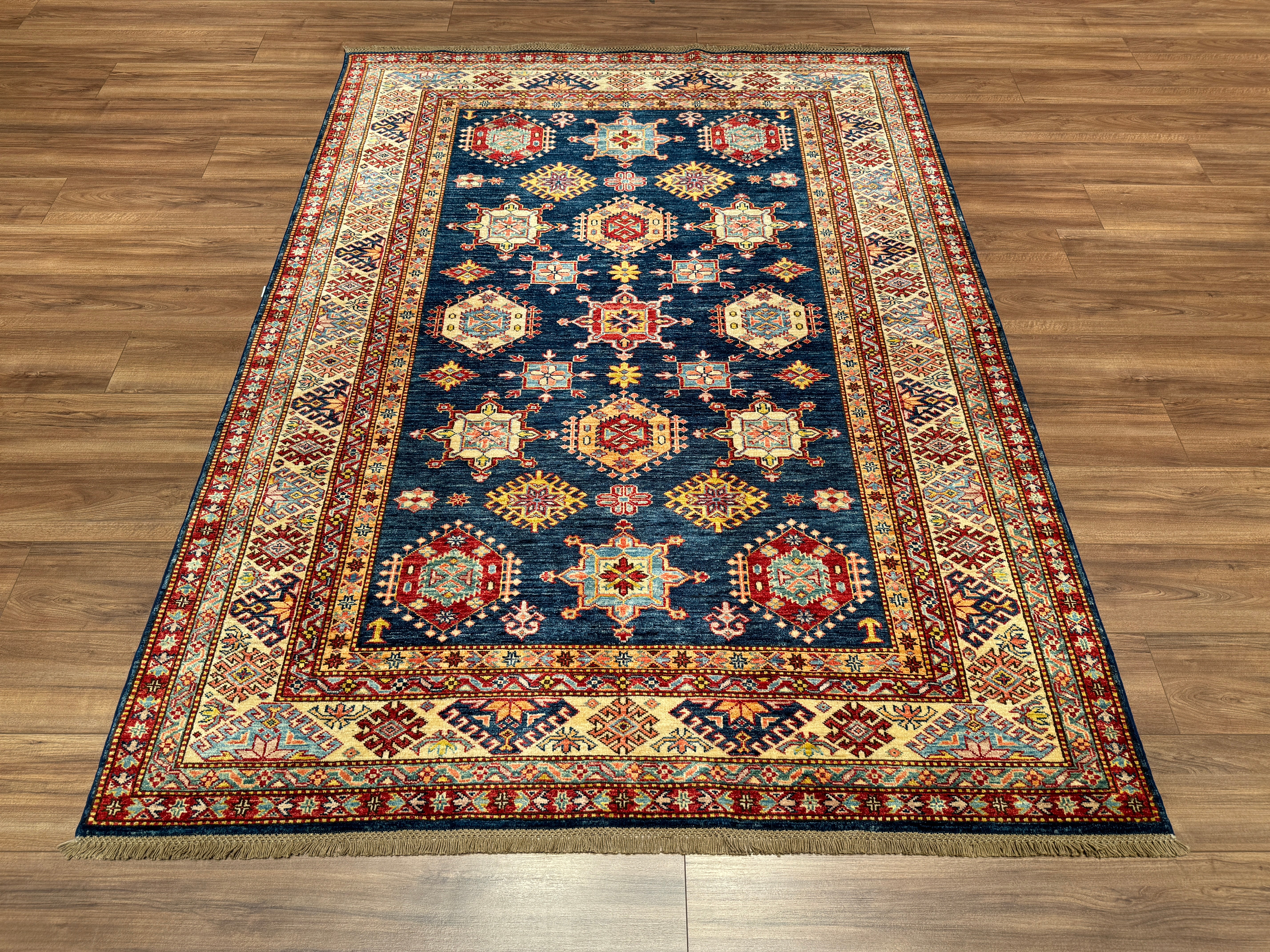 Shirvan Original Hand Woven Red Blue Vegetable Dyed Wool Carpet