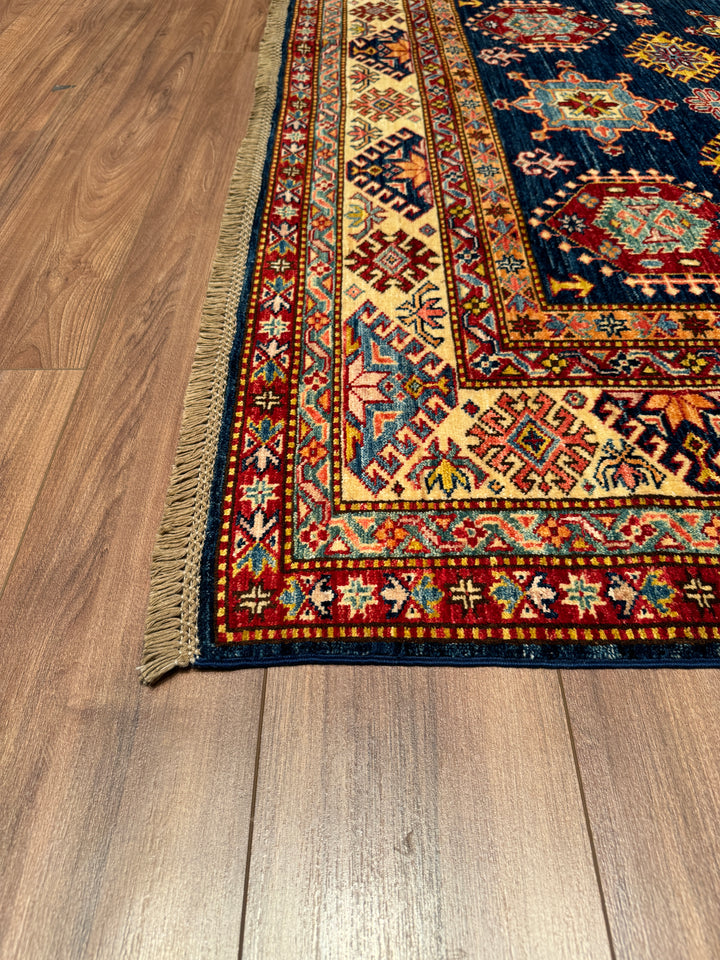 Shirvan Original Hand Woven Red Blue Vegetable Dyed Wool Carpet 176x234 4.12 Square Meters - 5x8 ft