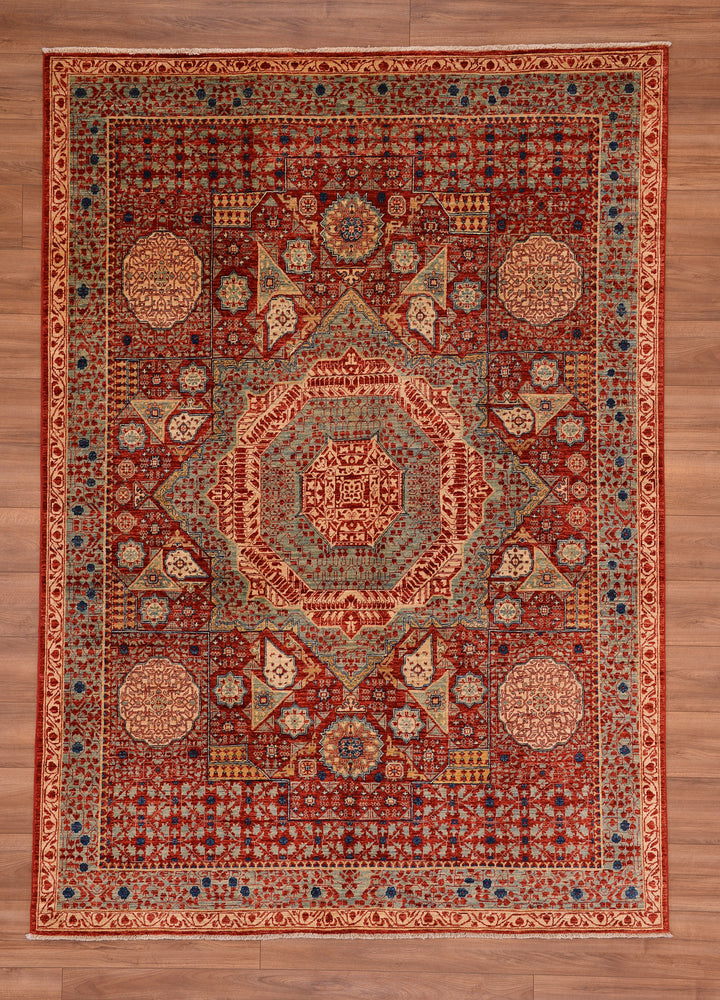 Mamluk Original Hand Woven Red Vegetable Dyed Wool Carpet 185x261 4.83 Square Meters - 5x8 ft