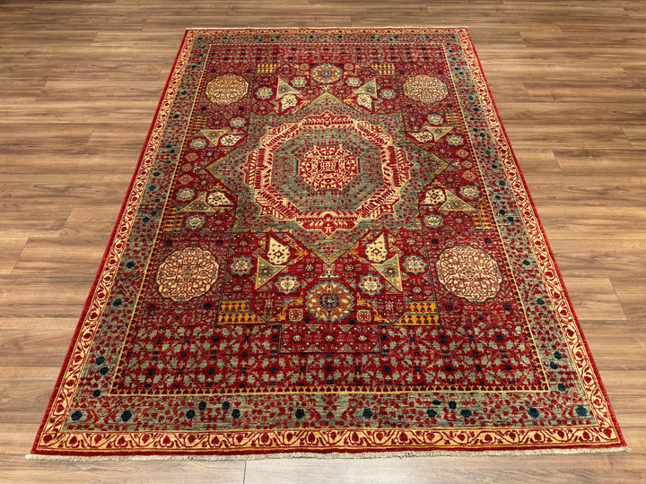 Mamluk Original Hand Woven Red Vegetable Dyed Wool Carpet 185x261 4.83 Square Meters - 5x8 ft