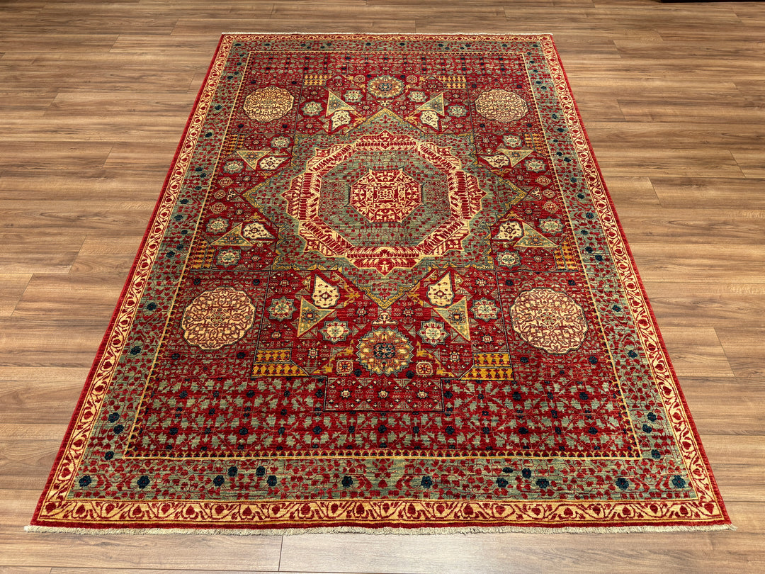 Mamluk Original Hand Woven Red Vegetable Dyed Wool Carpet 185x261 4.83 Square Meters - 5x8 ft