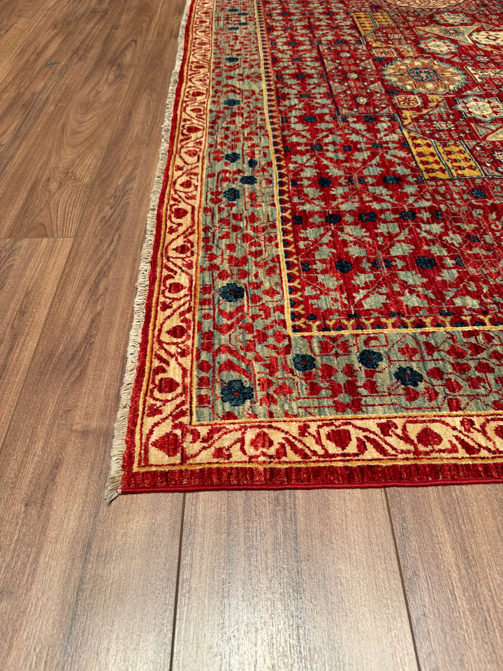 Mamluk Original Hand Woven Red Vegetable Dyed Wool Carpet 185x261 4.83 Square Meters - 5x8 ft