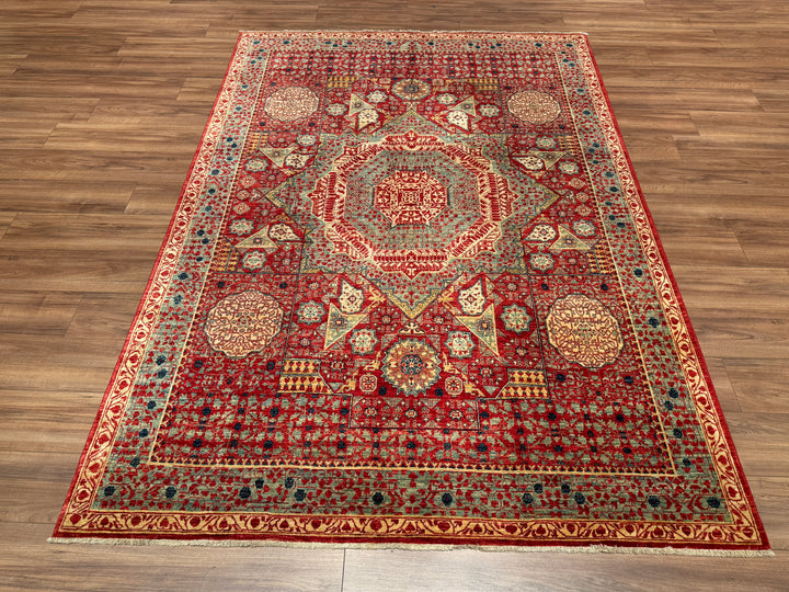 Mamluk Original Hand Woven Red Vegetable Dyed Wool Carpet 185x261 4.83 Square Meters - 5x8 ft