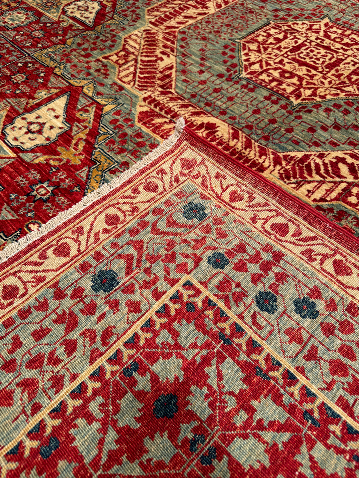 Mamluk Original Hand Woven Red Vegetable Dyed Wool Carpet 185x261 4.83 Square Meters - 5x8 ft