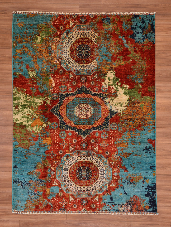 K.Mamluk Original Hand Woven Multi Vegetable Dyed Wool Carpet 178x244 4.34 Square Meters - 5x8 ft