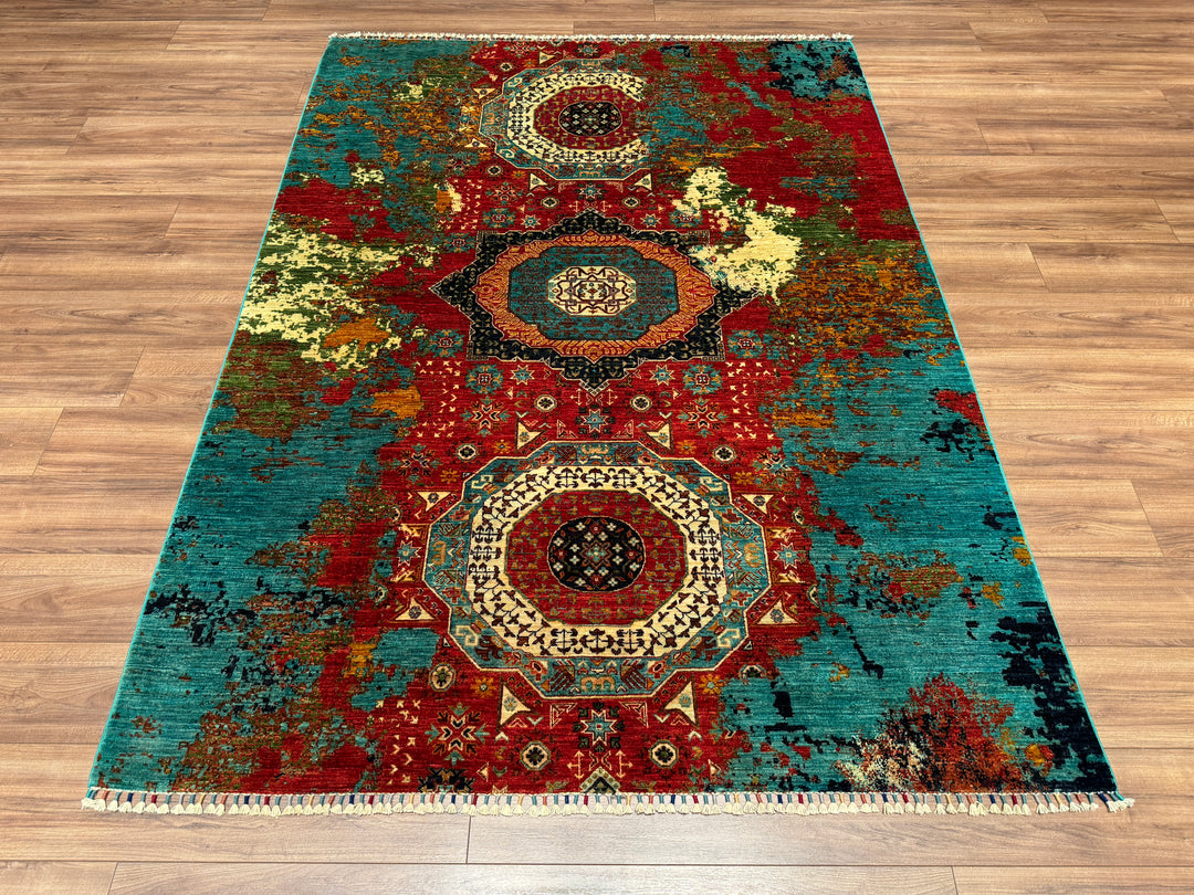 K.Mamluk Original Hand Woven Multi Vegetable Dyed Wool Carpet 178x244 4.34 Square Meters - 5x8 ft