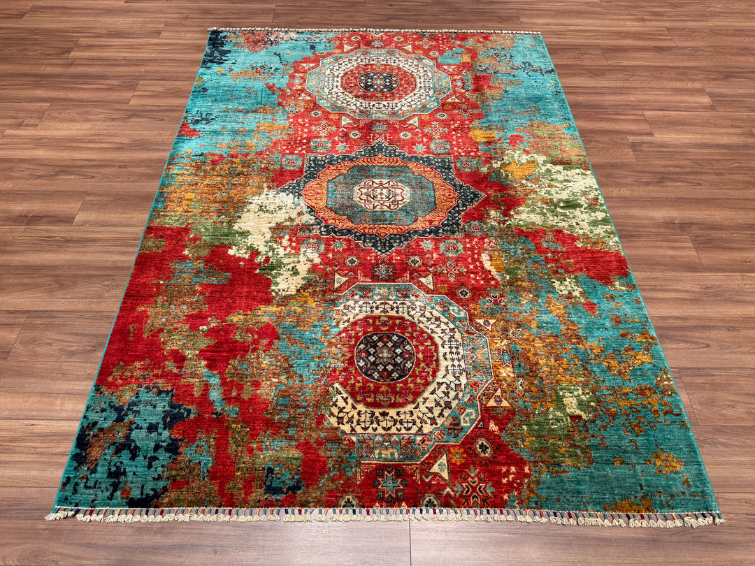 K.Mamluk Original Hand Woven Multi Vegetable Dyed Wool Carpet 178x244 4.34 Square Meters - 5x8 ft