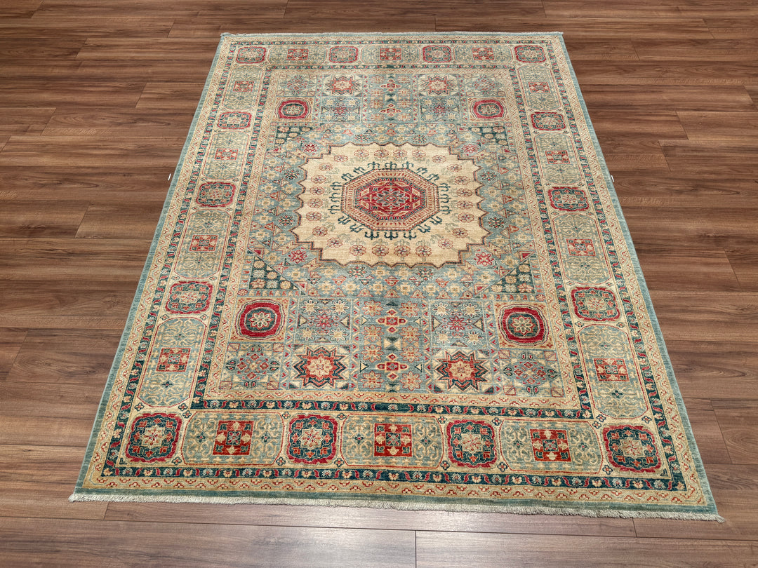 Mamluk Mughal Original Hand Woven Beige Vegetable Dyed Wool Carpet 173x227 3.93 Square Meters - 5x7 ft