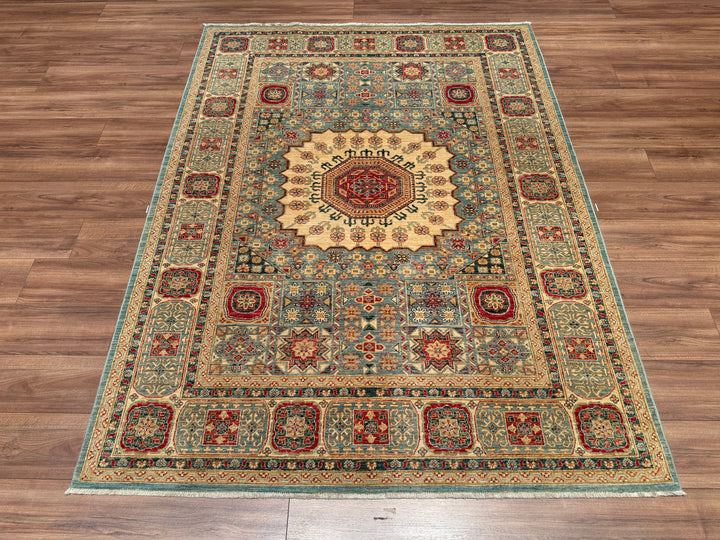 Mamluk Mughal Original Hand Woven Beige Vegetable Dyed Wool Carpet 173x227 3.93 Square Meters - 5x7 ft