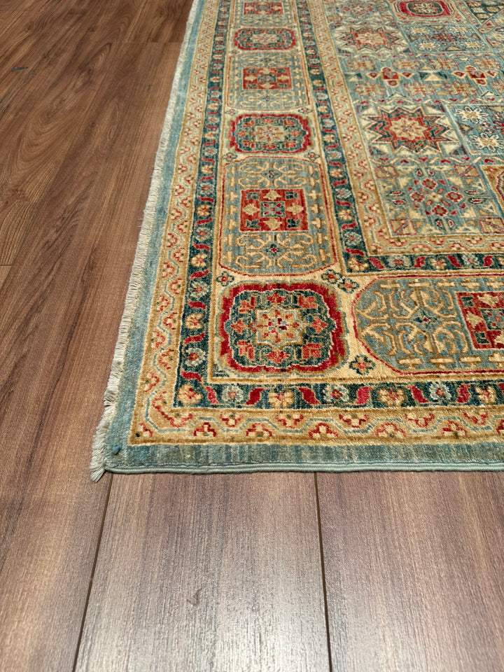 Mamluk Mughal Original Hand Woven Beige Vegetable Dyed Wool Carpet 173x227 3.93 Square Meters - 5x7 ft