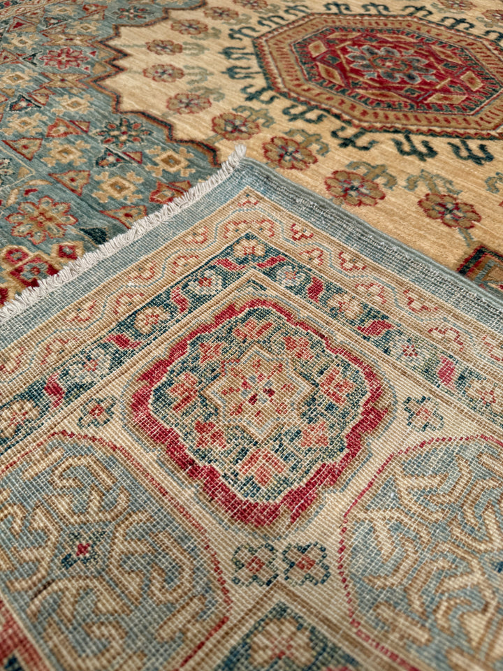 Mamluk Mughal Original Hand Woven Beige Vegetable Dyed Wool Carpet 173x227 3.93 Square Meters - 5x7 ft